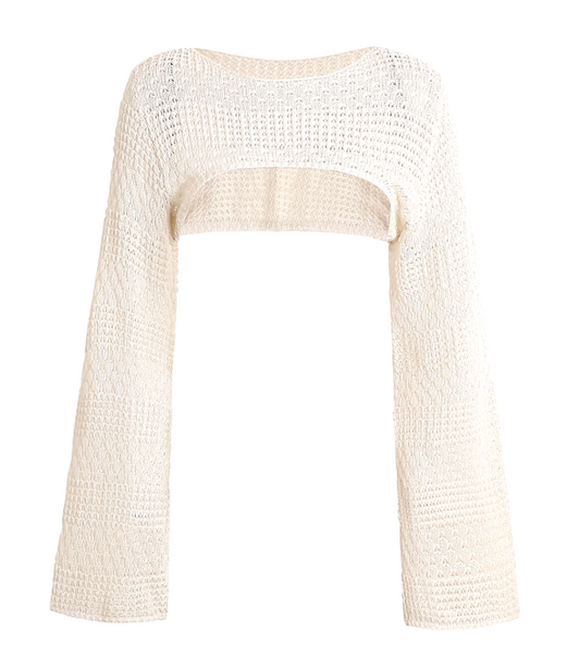 Cream Long Sleeve Knitted Extreme Crop Top