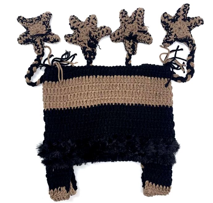 Stripy Knitted Crochet Hat With Stars & Fur Detail