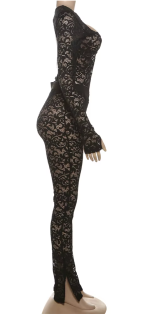 Black Lace Backless Bodysuit With Sweetheart Neckline