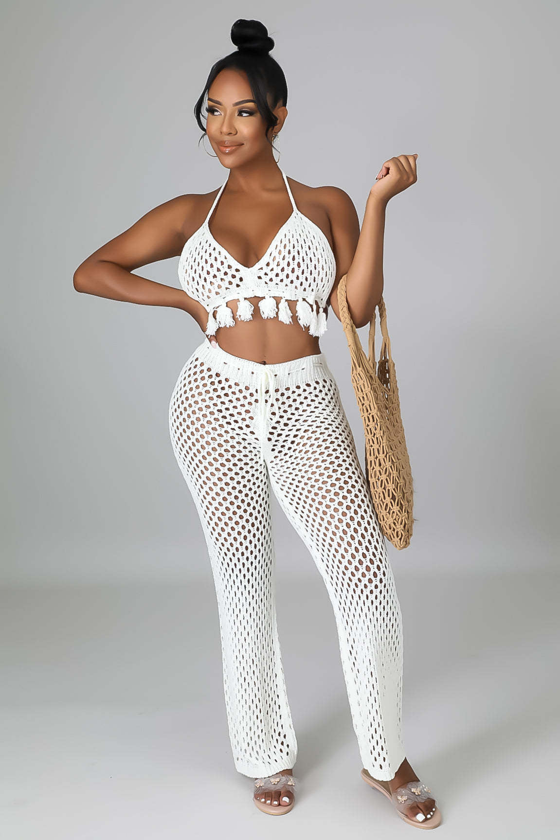 Crochet Bra Top & Trousers Set