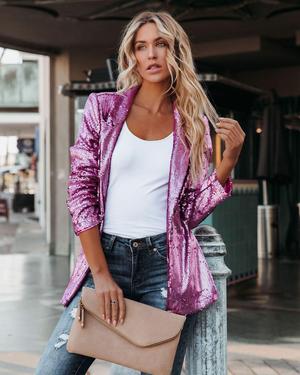 Lightweight Sequin Open Front Blazer