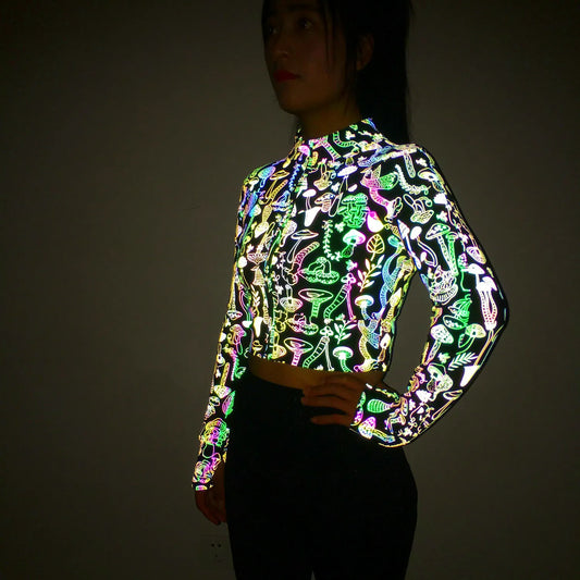 Reflective Print Long Sleeve Cropped Jacket