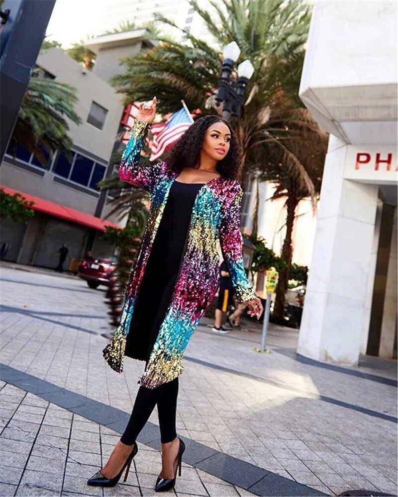 Long sequin cardigan clearance jacket