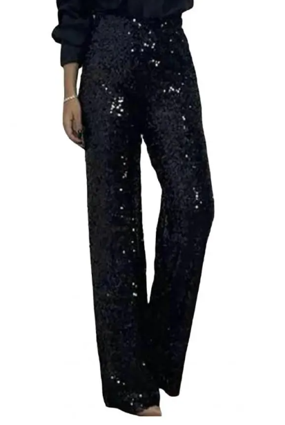 High Waist Straight Leg Sequin Trousers