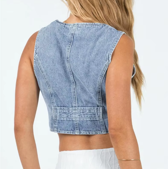 Cropped Denim Waistcoat