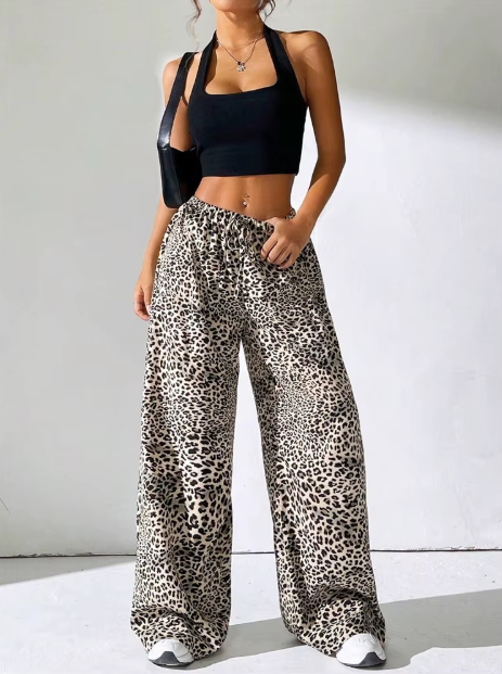 Lightweight Wide leg Leopard Print Pants