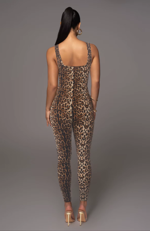 Leopard Print Sleeveless Romper Catsuit