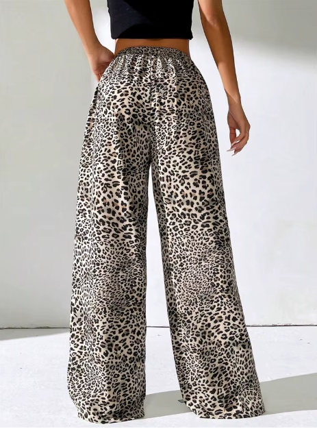 Lightweight Wide leg Leopard Print Pants