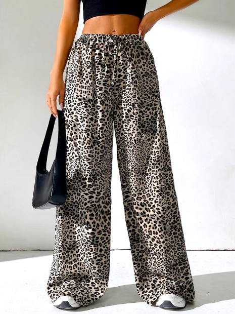 Lightweight Wide leg Leopard Print Pants