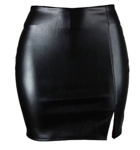 Black PU High Waist Mini Skirt With Split