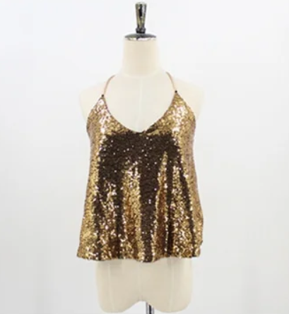 Sequin Strappy Top With Gold Chain Detail