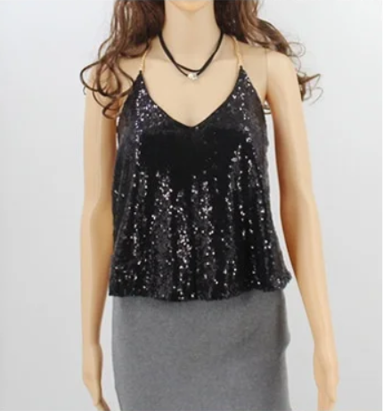 Sequin Strappy Top With Gold Chain Detail