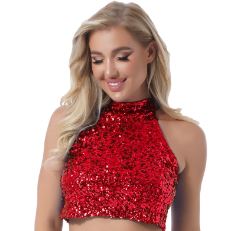 Glitter Sequin High Neck Sleeveless Crop Top