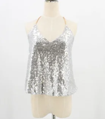 Sequin Strappy Top With Gold Chain Detail