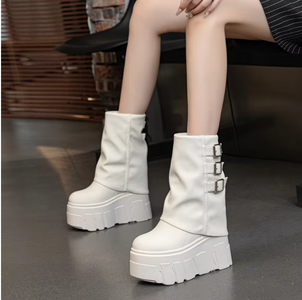 Fold Top Chunky Platform Buckle Boots