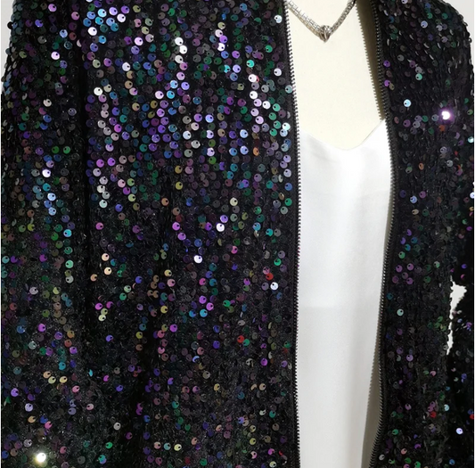 Black Sequin Bomber Jacket