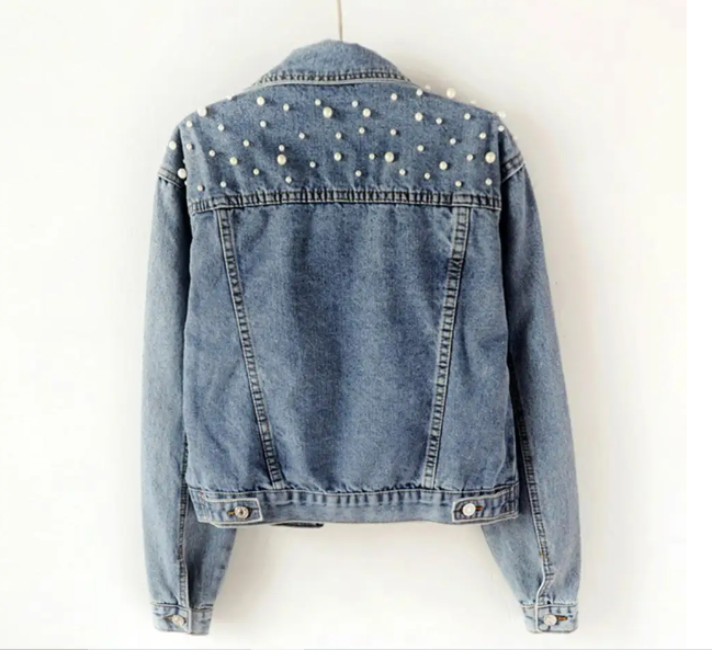 Denim Jacket With Pearl Detail