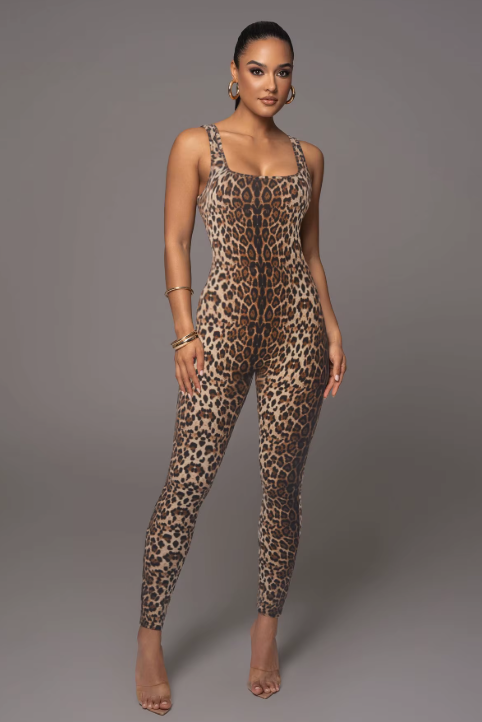 Leopard Print Sleeveless Romper Catsuit