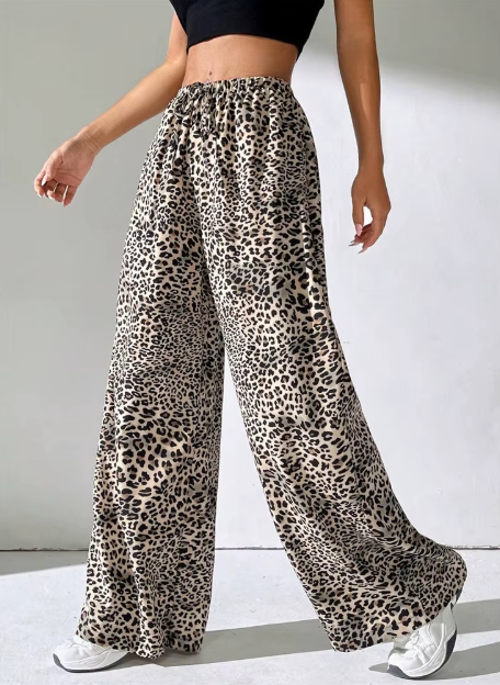 Lightweight Wide leg Leopard Print Pants