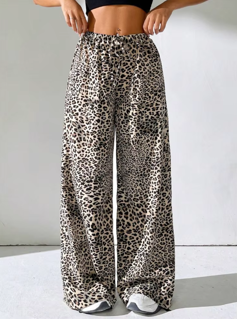 Lightweight Wide leg Leopard Print Pants