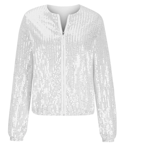 Collarless Sequin Bomber Jacket