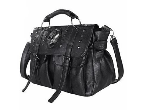 Black Faux Leather Skull Satchel Bag