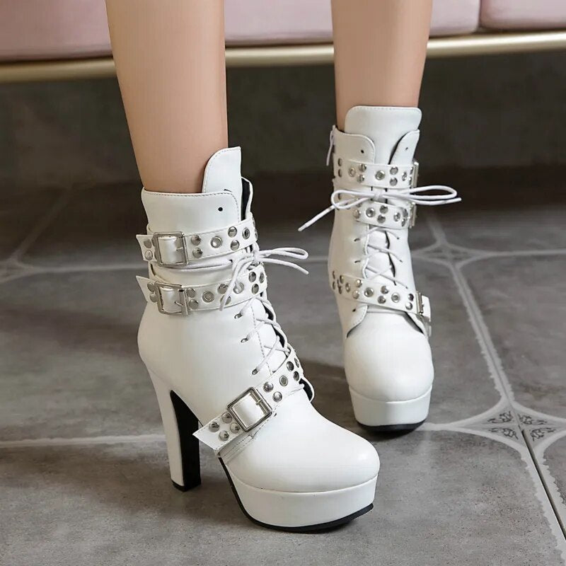 Buckle Detail High Heel Platform Ankle Boots