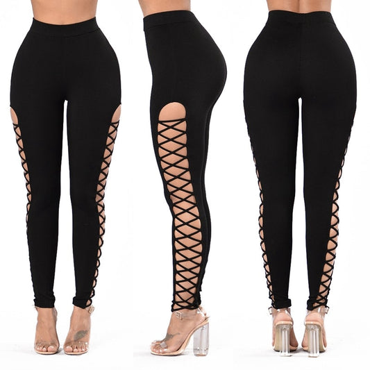 Black Lattice Cut Out Leggings