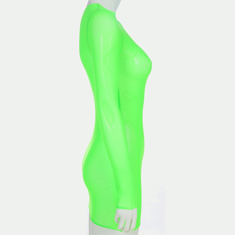 Neon Mesh Long Sleeve Dress