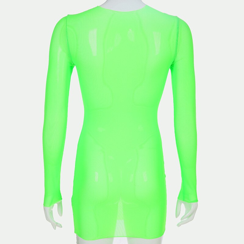 Neon Mesh Long Sleeve Dress