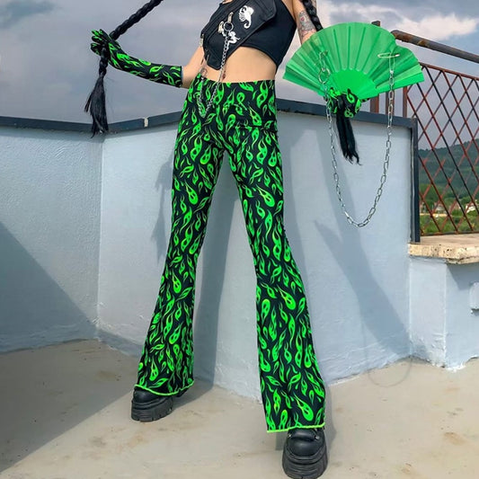 Green Alien Print Cyber Pants