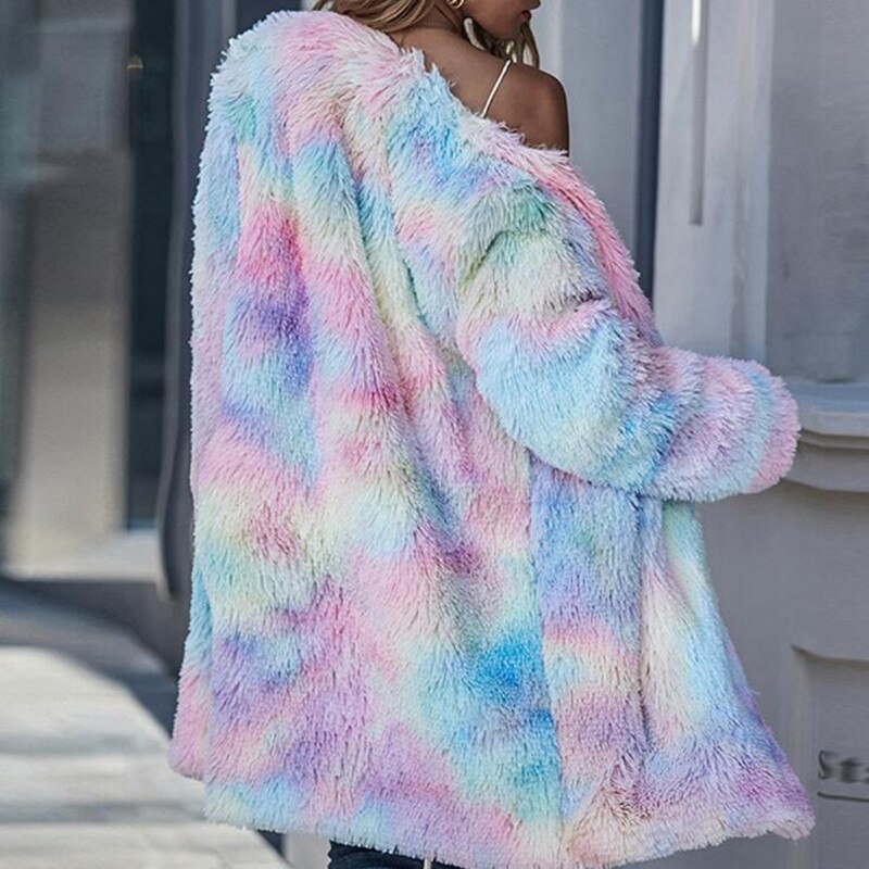 Faux Fur Tie-Dye Coat