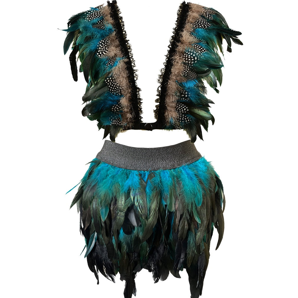 Feather Epaulette Harness & Skirt Set