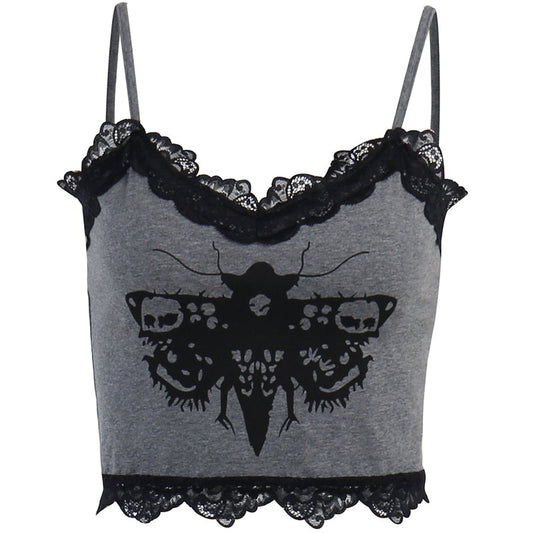 Black & Grey Moth Print Vest Top