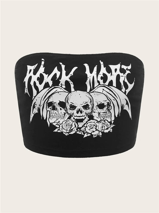 Black Rock Skeleton Print Boob Tube