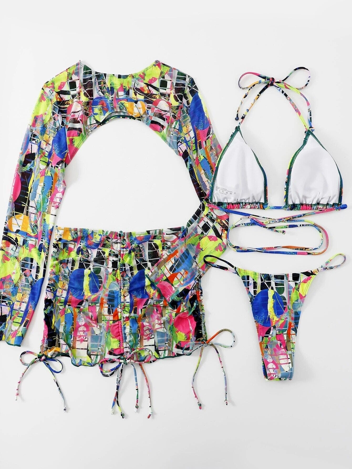 Extreme Crop Top, Bikini & Ruched Skirt Co Ord Set
