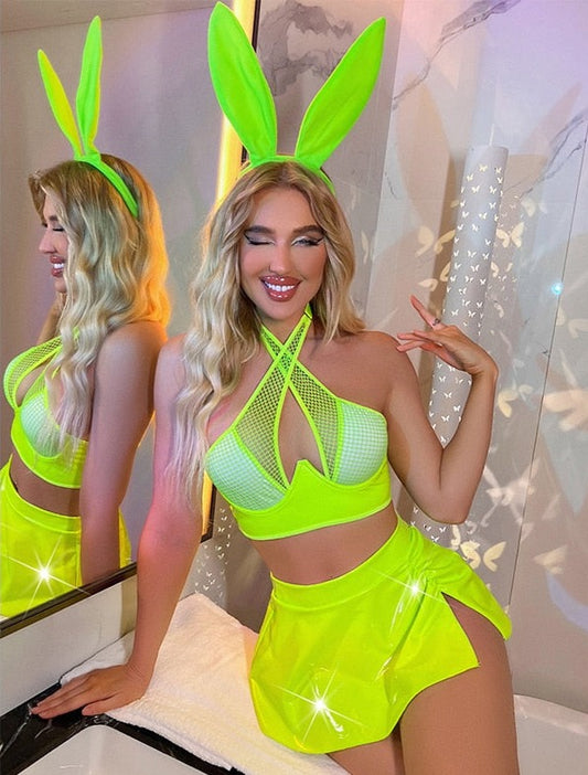 Neon Bunny Skirt, Top & Ears Set