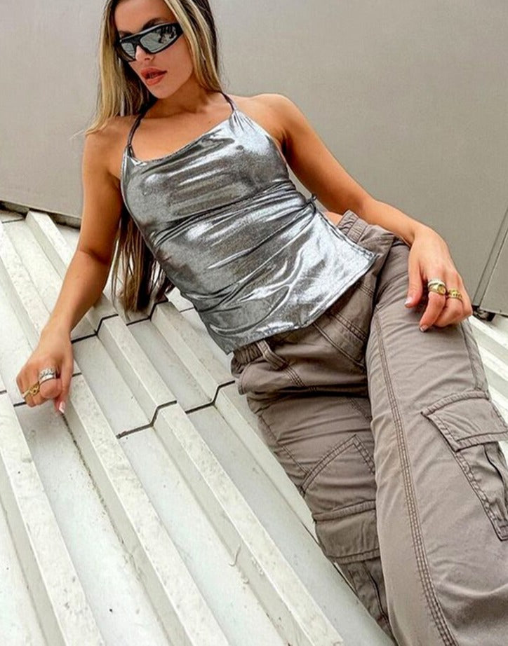 Silver Halter Neck Cami Top