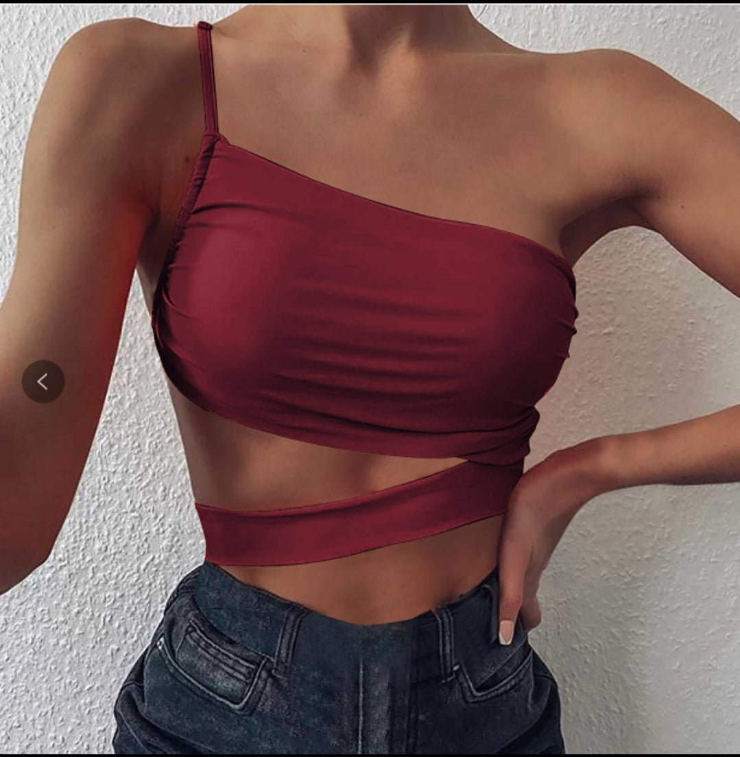 One Shoulder Ruched Strappy Top