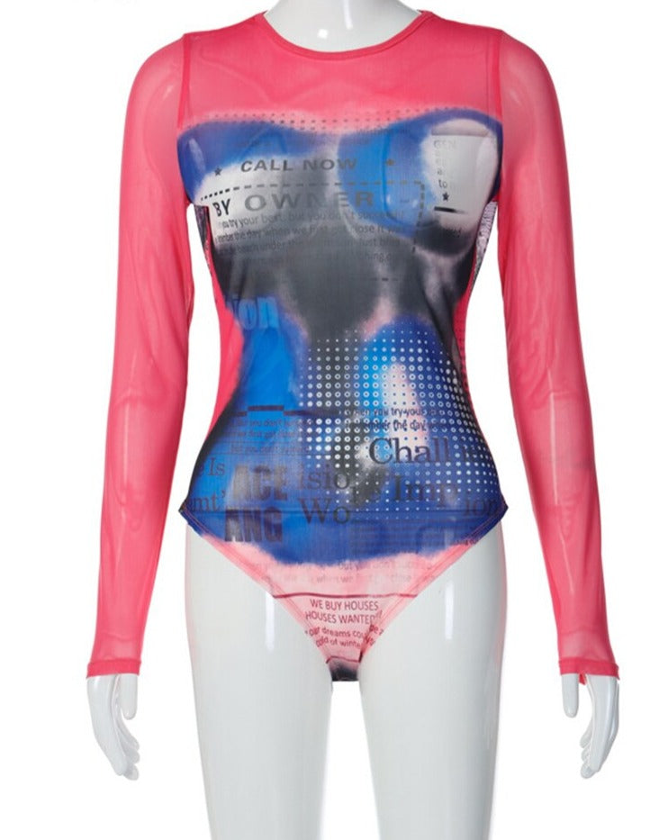 Pink & Blue Body Print Bodysuit