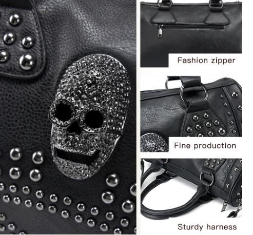 Black Faux Leather Skull Bowling Bag