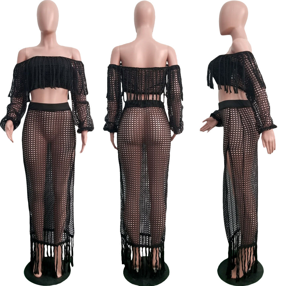 Crochet Bardot Top & Maxi Skirt Set